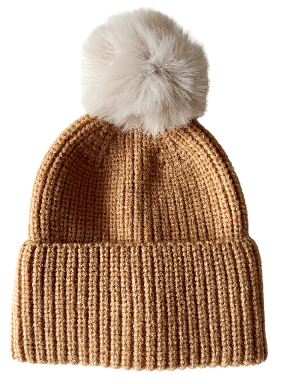 Rib Knit Fur Pom Hat, Rustic