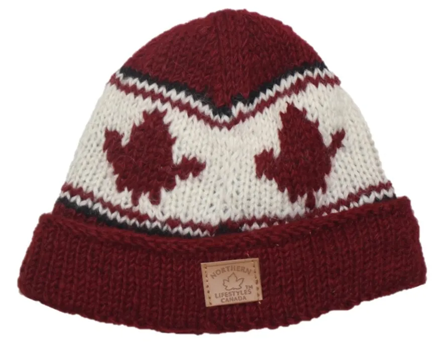 Roll Up Tuque / Hat for Men and Women. 100% Wool with Fleece Lining. Handmade in Nepal.