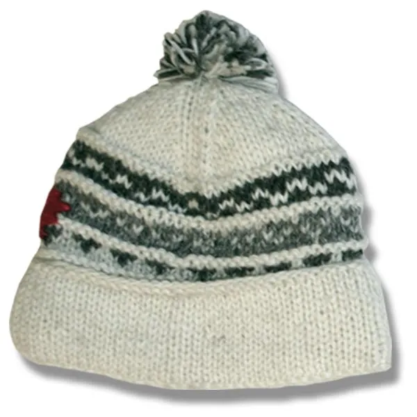 Roll Up tuque with POMPOM for Men and Women. 100% Wool with Fleece Lining. Handmade.