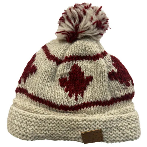 Roll Up tuque with POMPOM for Men and Women. 100% Wool with Fleece Lining. Handmade.