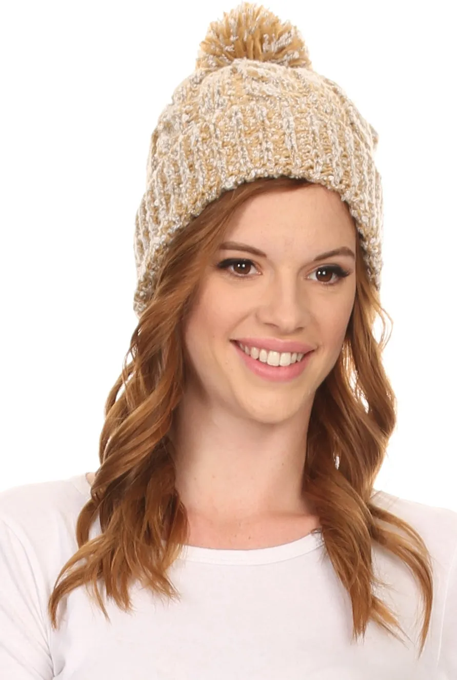 Sakkas Greer Unisex Heathered Textured Knit Pom Pom Beanie Hat