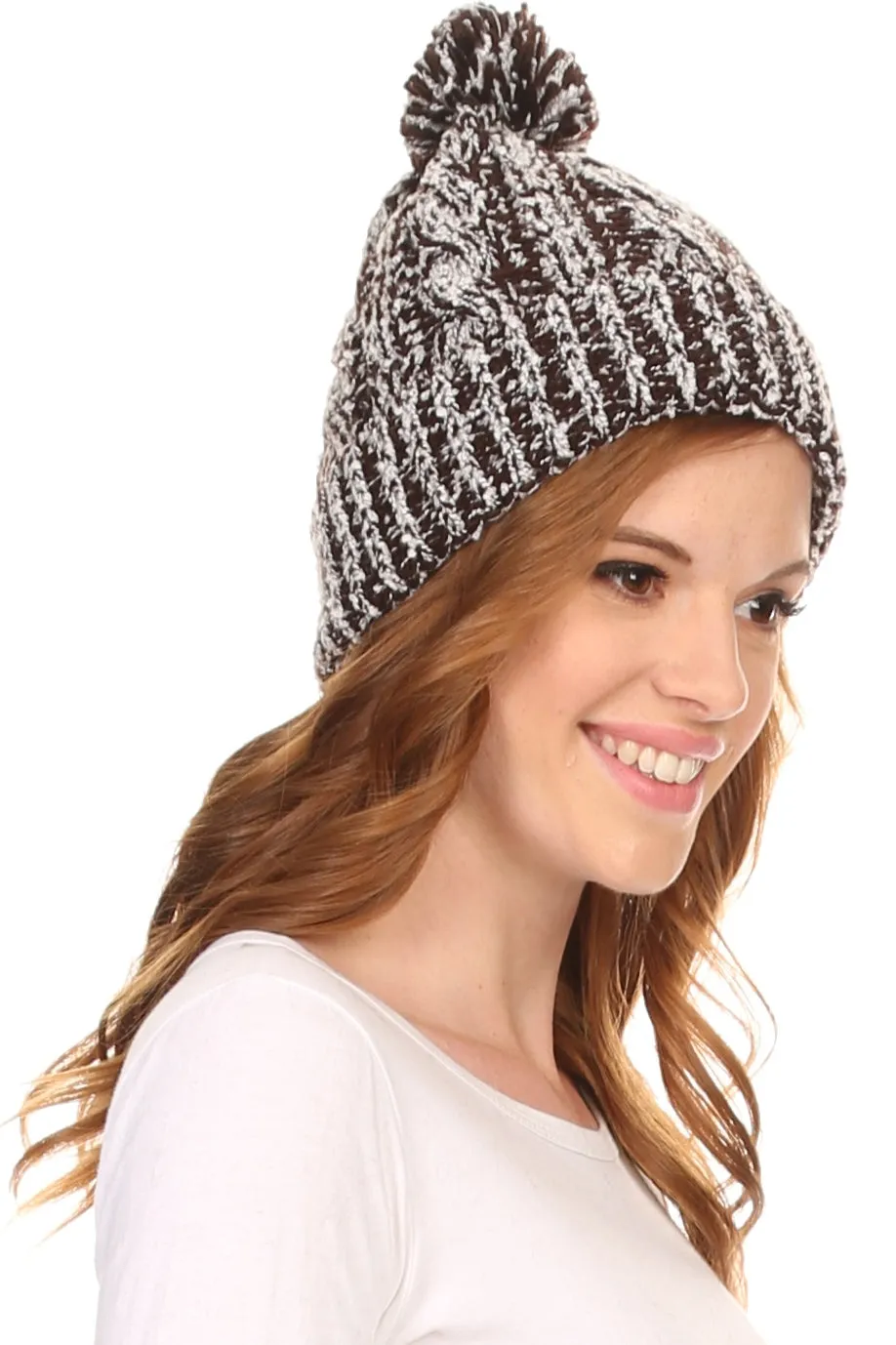 Sakkas Greer Unisex Heathered Textured Knit Pom Pom Beanie Hat