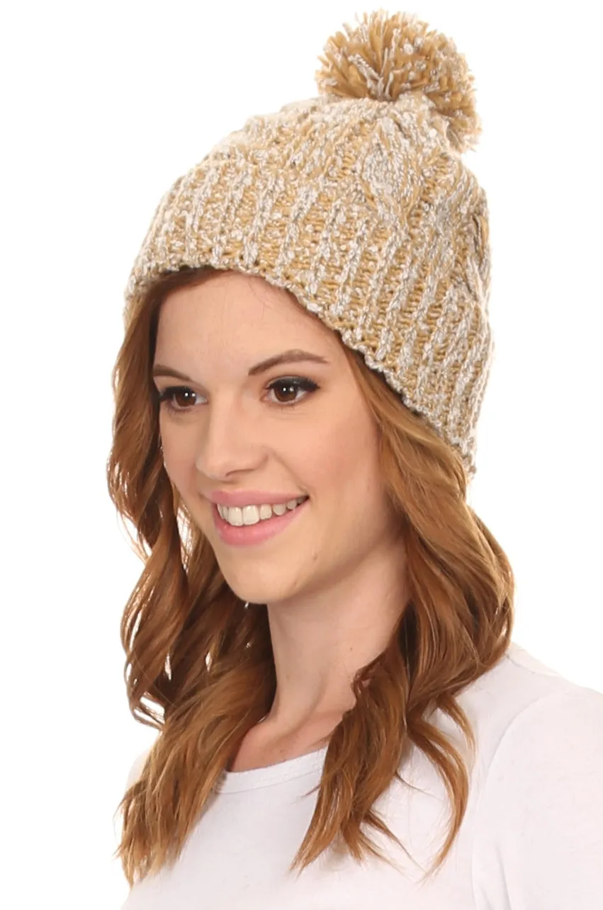 Sakkas Greer Unisex Heathered Textured Knit Pom Pom Beanie Hat