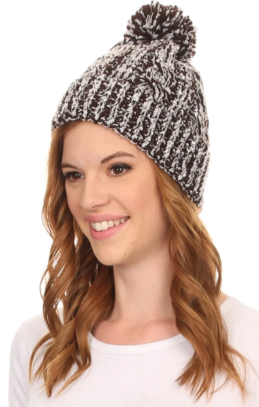 Sakkas Greer Unisex Heathered Textured Knit Pom Pom Beanie Hat