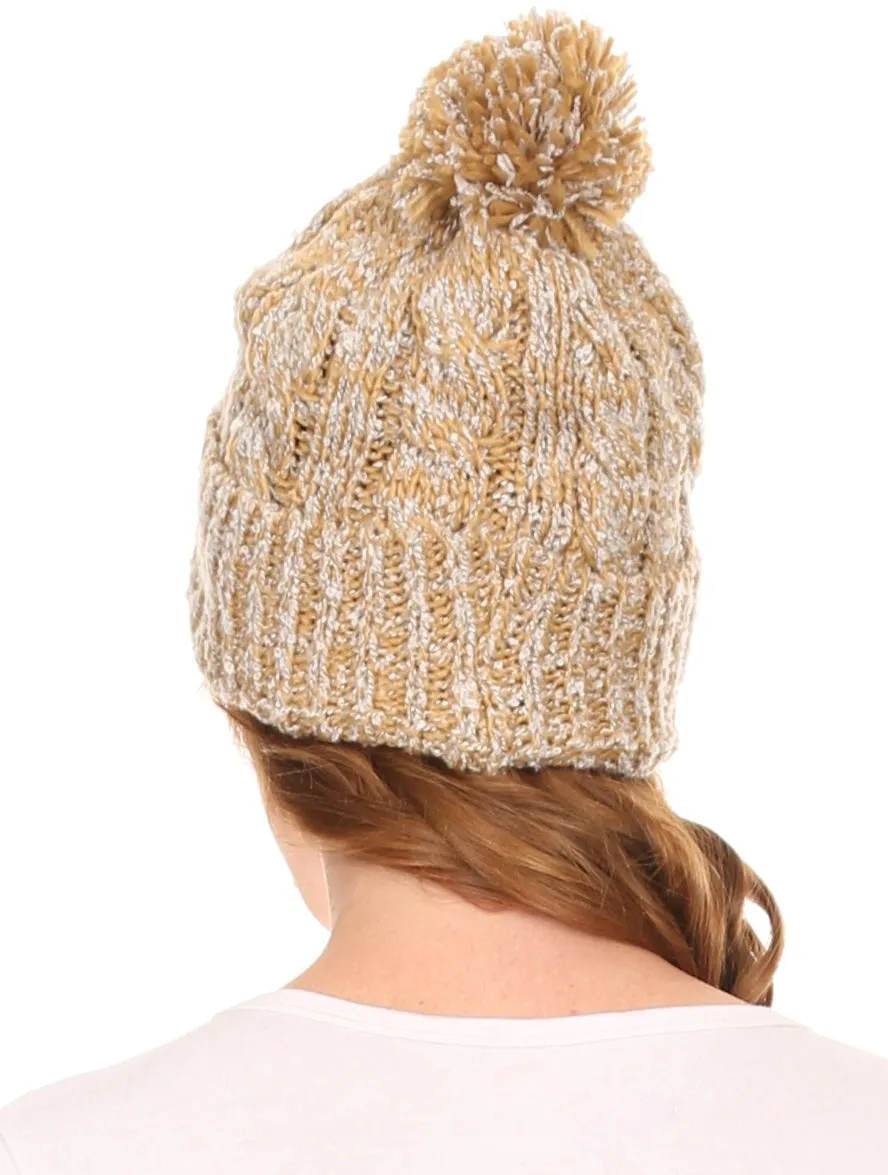 Sakkas Greer Unisex Heathered Textured Knit Pom Pom Beanie Hat