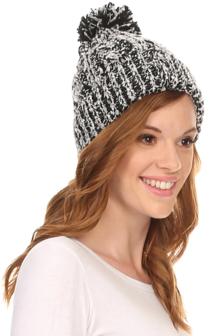 Sakkas Greer Unisex Heathered Textured Knit Pom Pom Beanie Hat