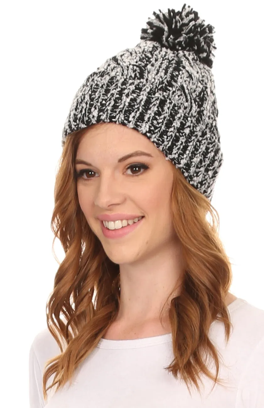 Sakkas Greer Unisex Heathered Textured Knit Pom Pom Beanie Hat