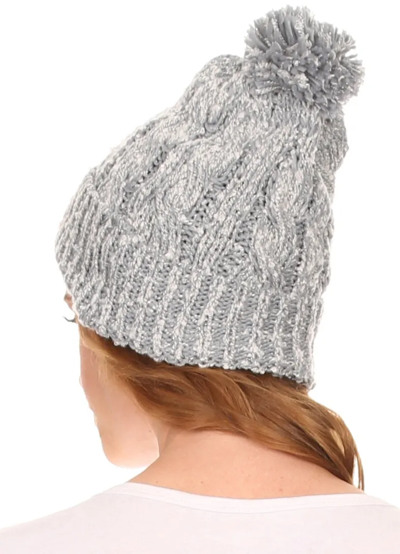 Sakkas Greer Unisex Heathered Textured Knit Pom Pom Beanie Hat