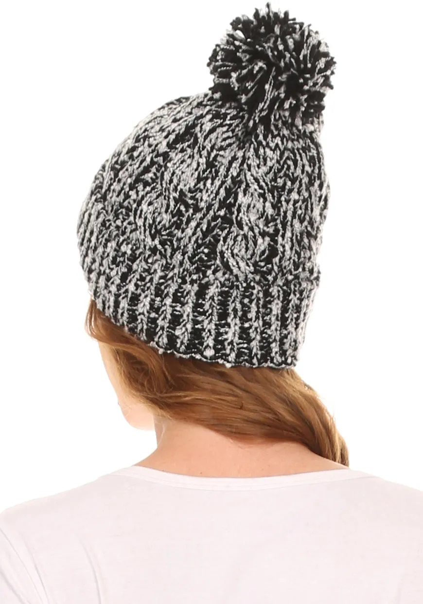 Sakkas Greer Unisex Heathered Textured Knit Pom Pom Beanie Hat