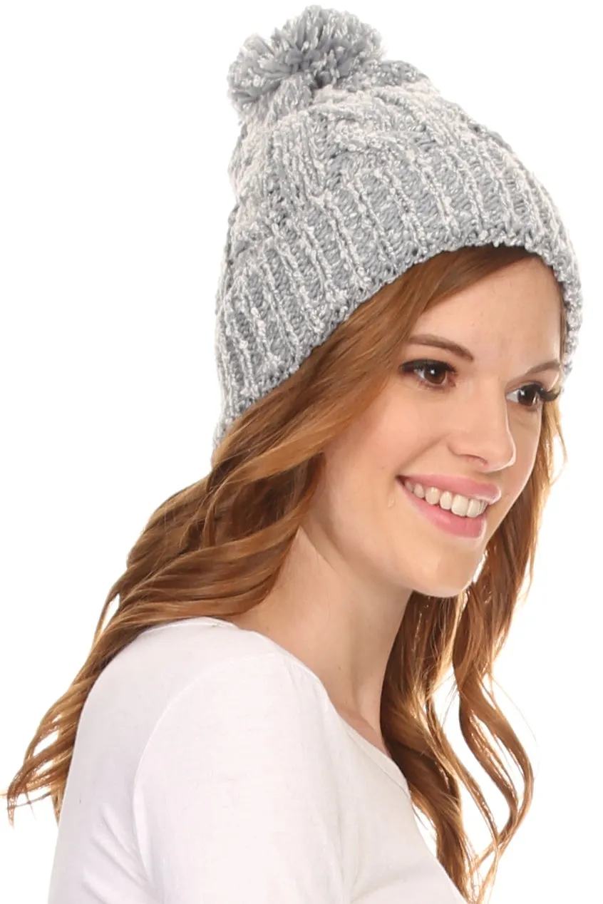 Sakkas Greer Unisex Heathered Textured Knit Pom Pom Beanie Hat