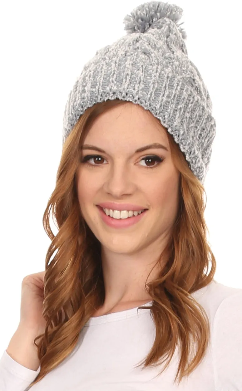 Sakkas Greer Unisex Heathered Textured Knit Pom Pom Beanie Hat