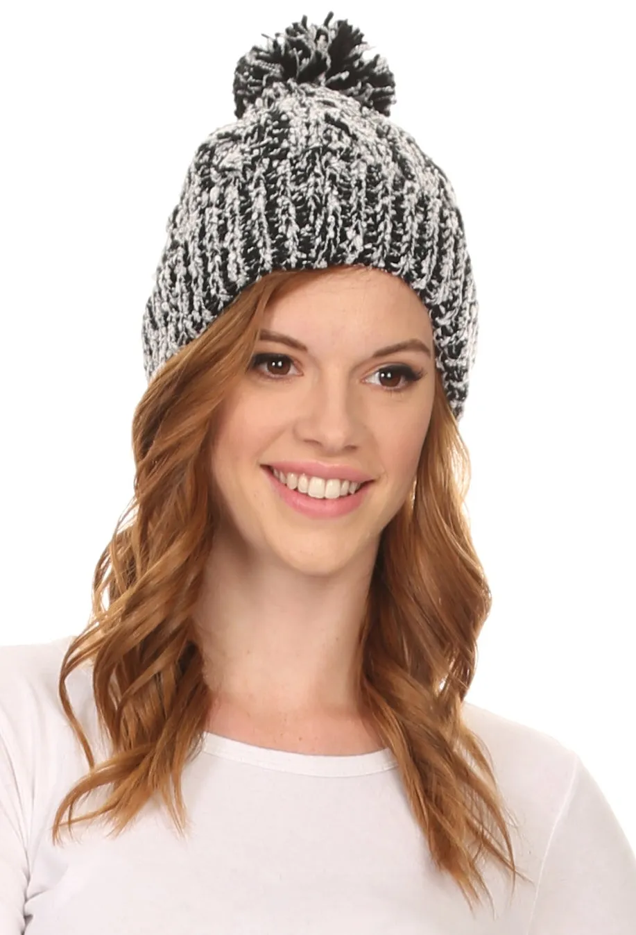 Sakkas Greer Unisex Heathered Textured Knit Pom Pom Beanie Hat