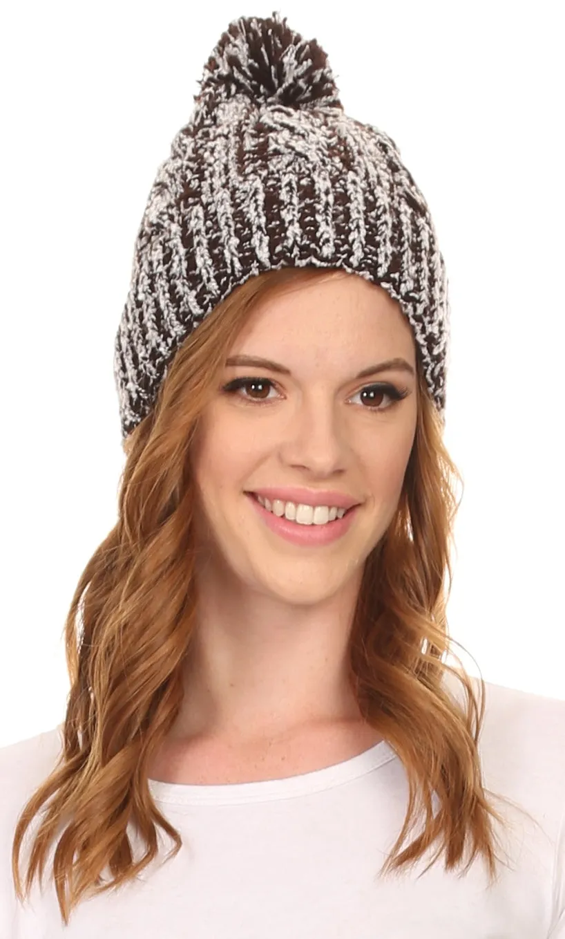 Sakkas Greer Unisex Heathered Textured Knit Pom Pom Beanie Hat