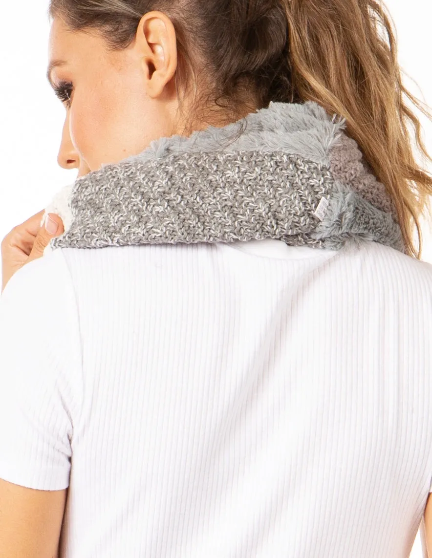 Sakkas Julie Short Wrap Around Two Sided Faux Fur And Ribbed Knit Infinity Scarf