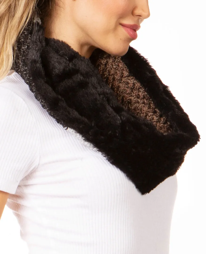 Sakkas Julie Short Wrap Around Two Sided Faux Fur And Ribbed Knit Infinity Scarf