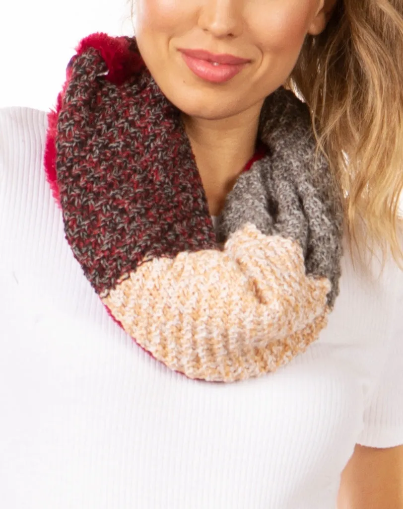 Sakkas Julie Short Wrap Around Two Sided Faux Fur And Ribbed Knit Infinity Scarf