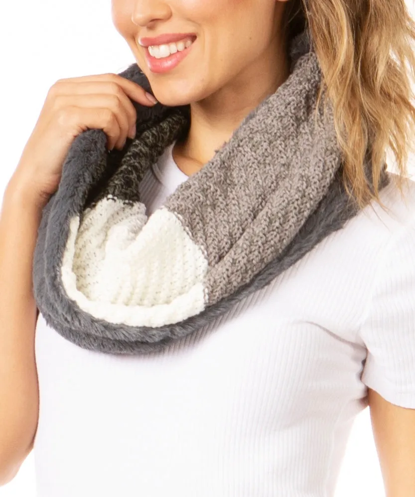 Sakkas Julie Short Wrap Around Two Sided Faux Fur And Ribbed Knit Infinity Scarf