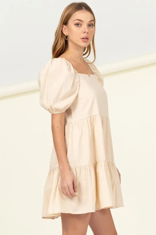 Sand Babydoll Short Sleeve Sundress