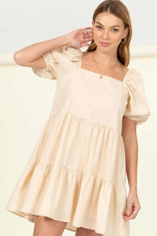 Sand Babydoll Short Sleeve Sundress