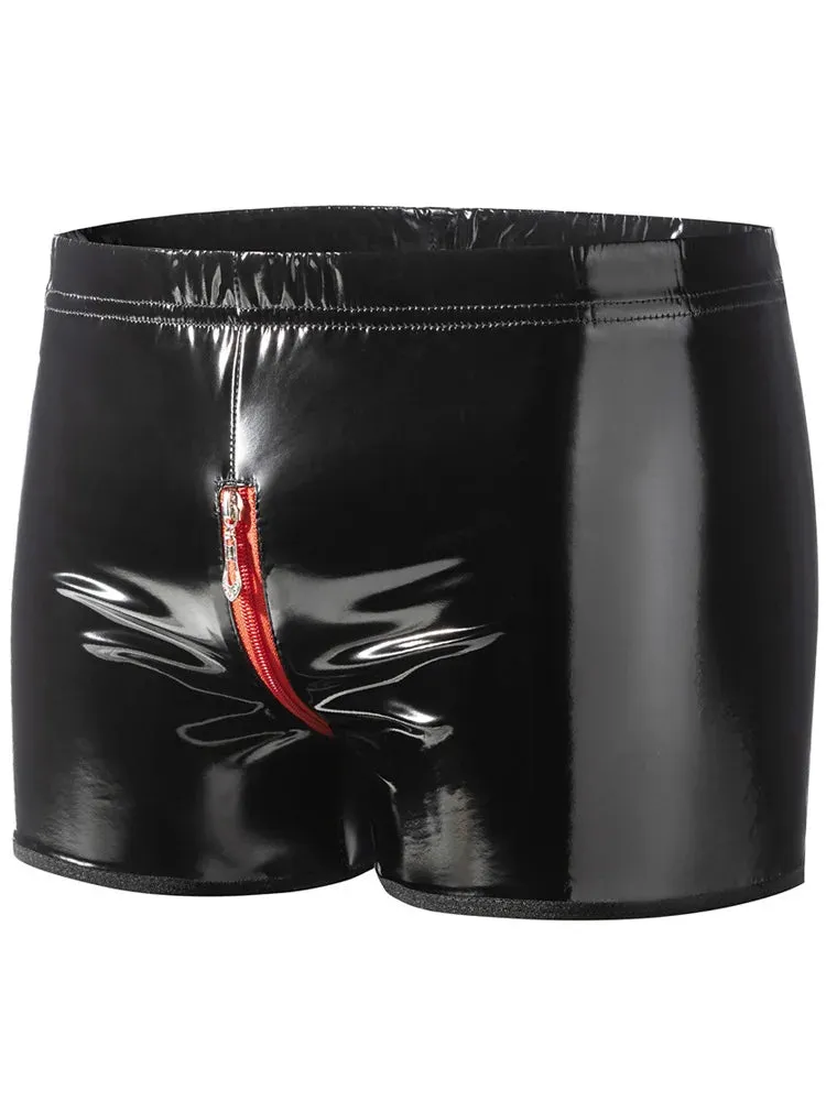 Shiny PU Leather Zipper Boxer