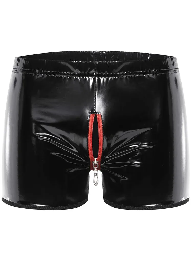 Shiny PU Leather Zipper Boxer