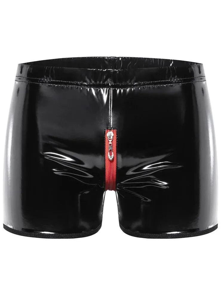 Shiny PU Leather Zipper Boxer