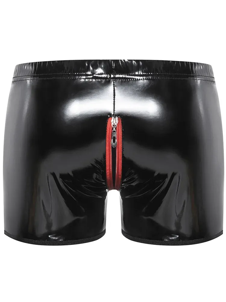 Shiny PU Leather Zipper Boxer