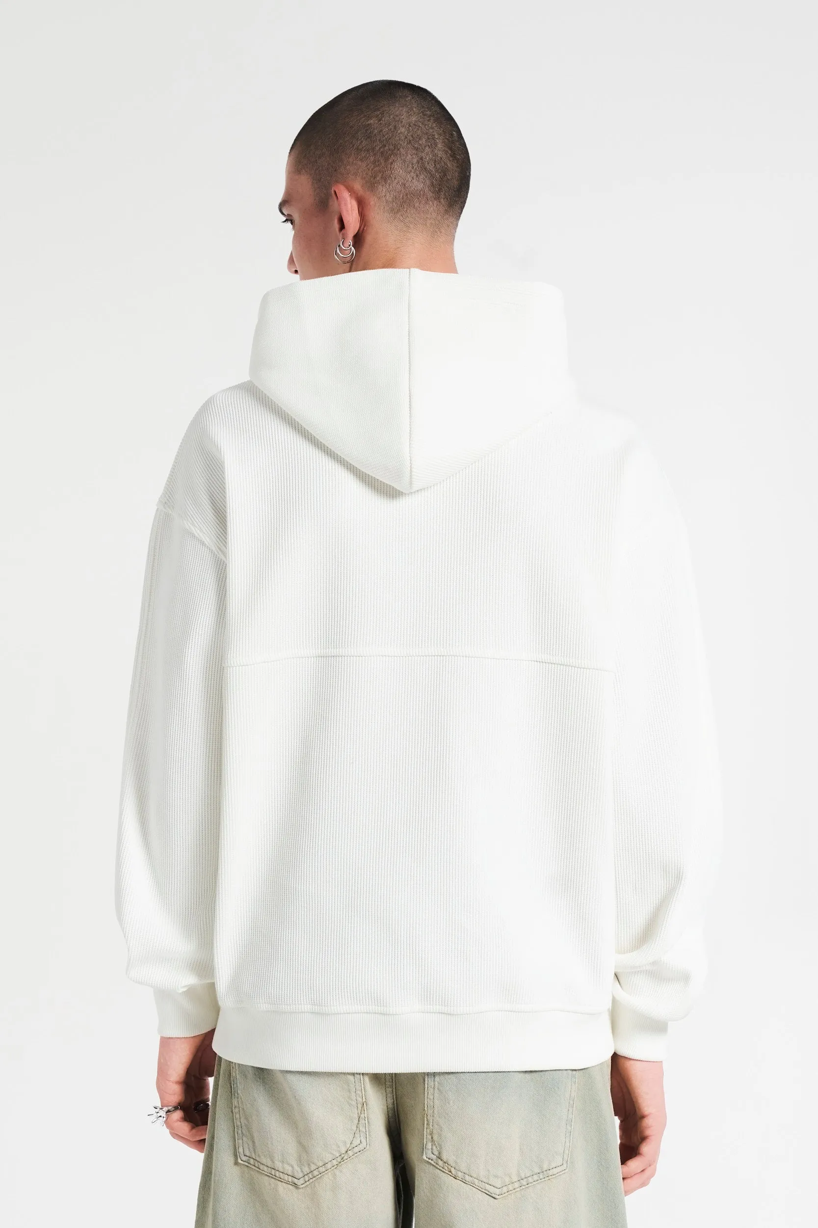 SIGNATURE CREST WAFFLE HOODIE OFF WHITE