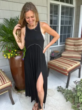 Sleeveless Boho Maxi Dress in Black