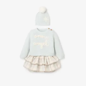 SNOW ANGEL SWEATER SKIRT SET & POM HAT