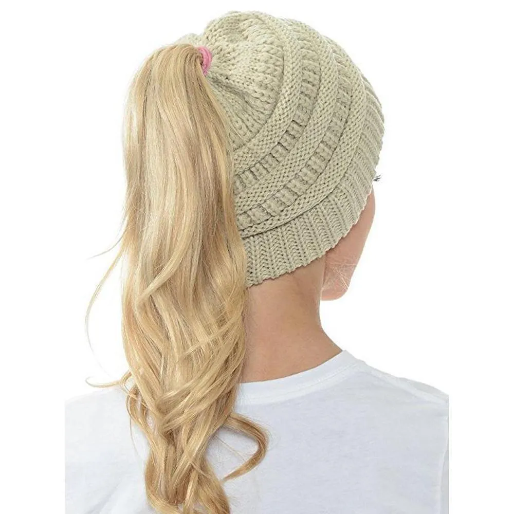 Soft Knit Ponytail Beanie Hat