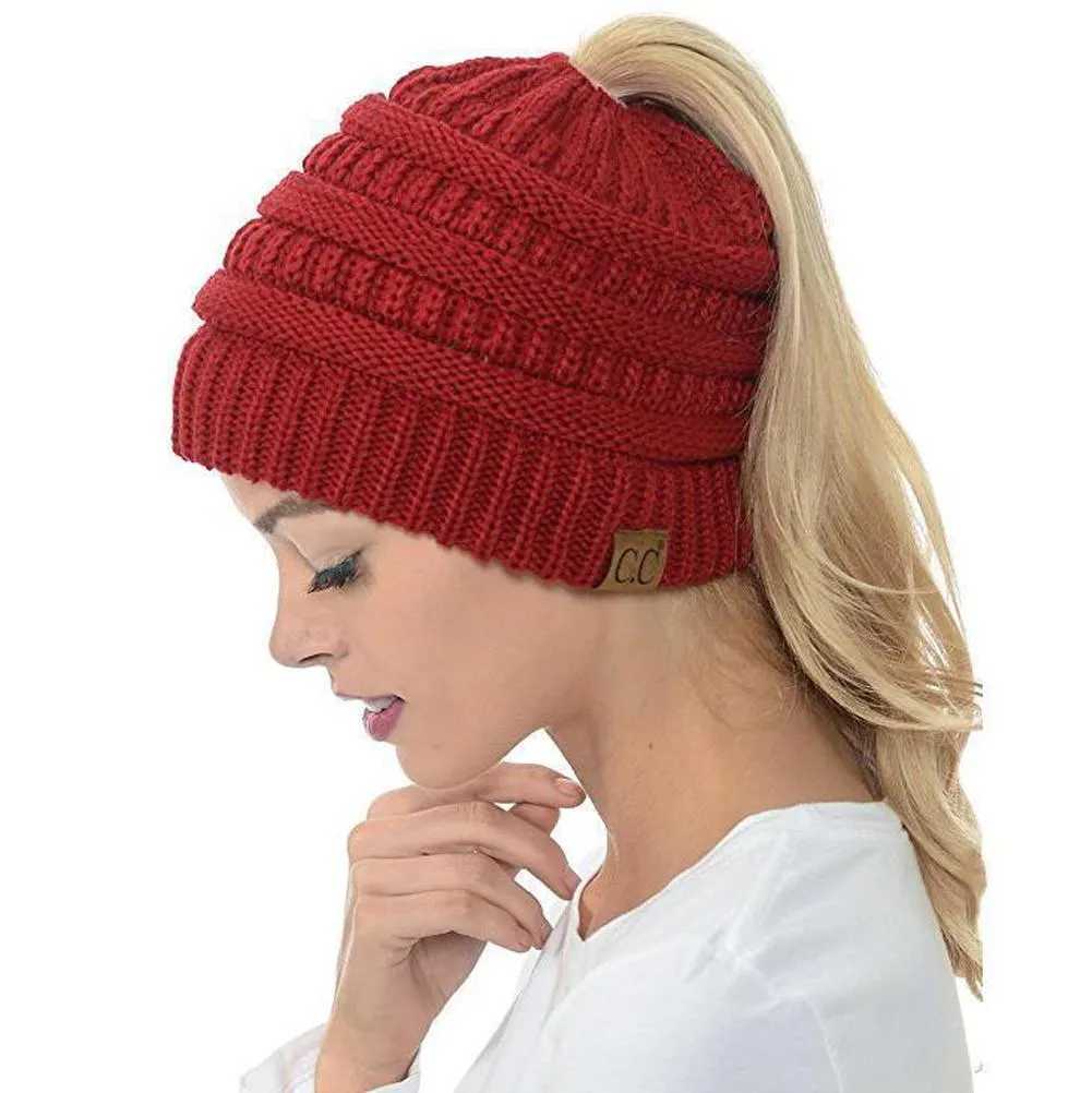 Soft Knit Ponytail Beanie Hat