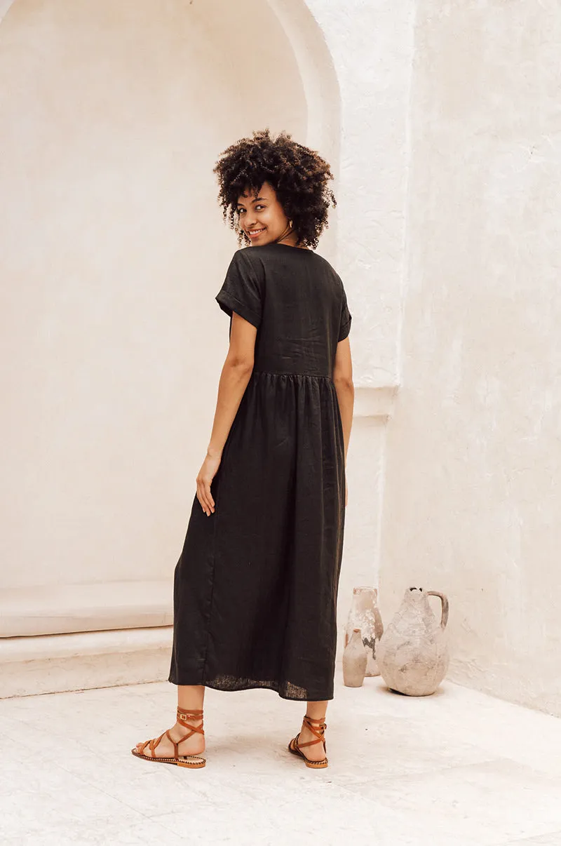 SUNSEEKER Midi Dress - black linen