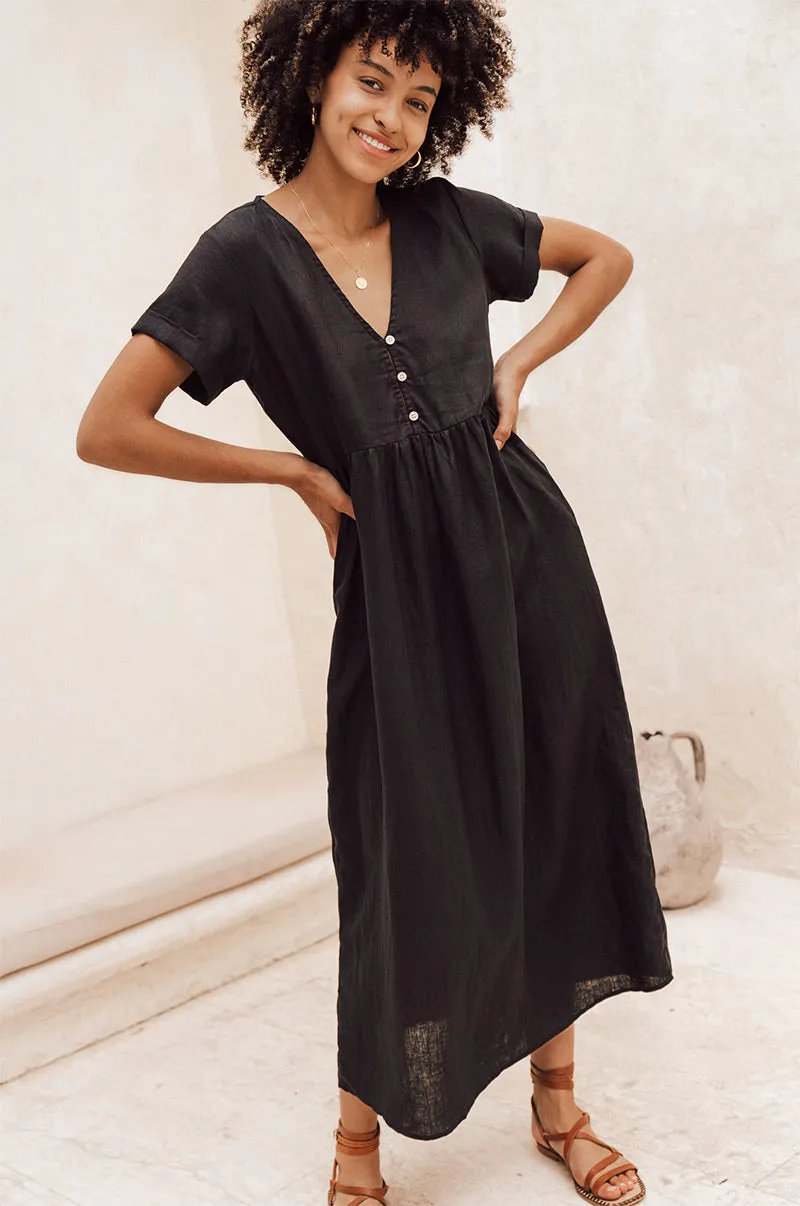 SUNSEEKER Midi Dress - black linen