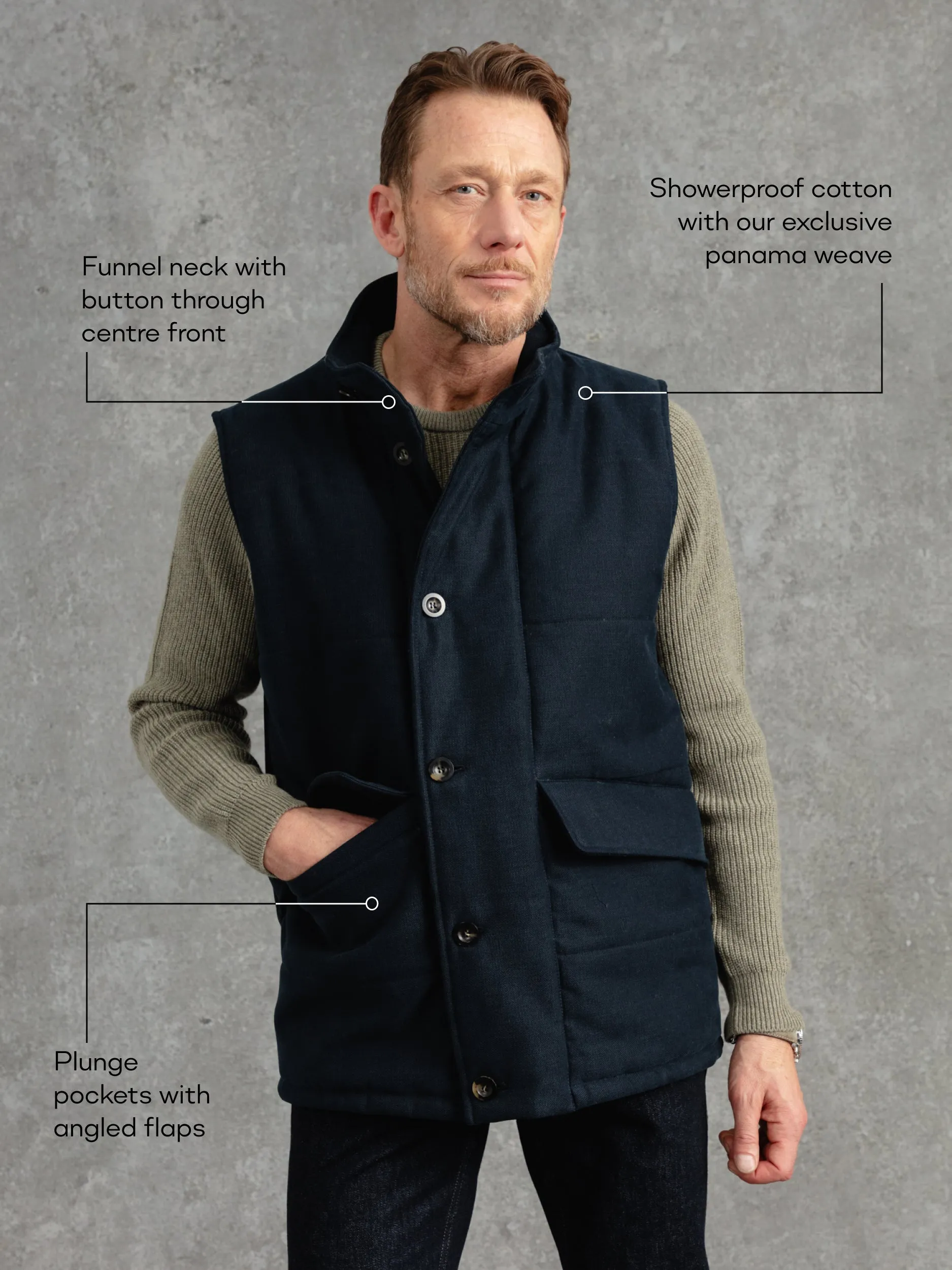 The Panama Wadded Gilet - Ink