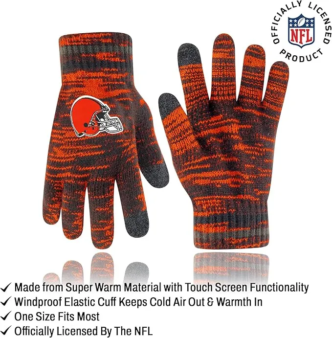 Ultra Game Adults Unisex NFL Official Super Soft Marl Knit Winter Beanie Knit Hat with Extra Warm Touch Screen Gloves|Cleveland Browns