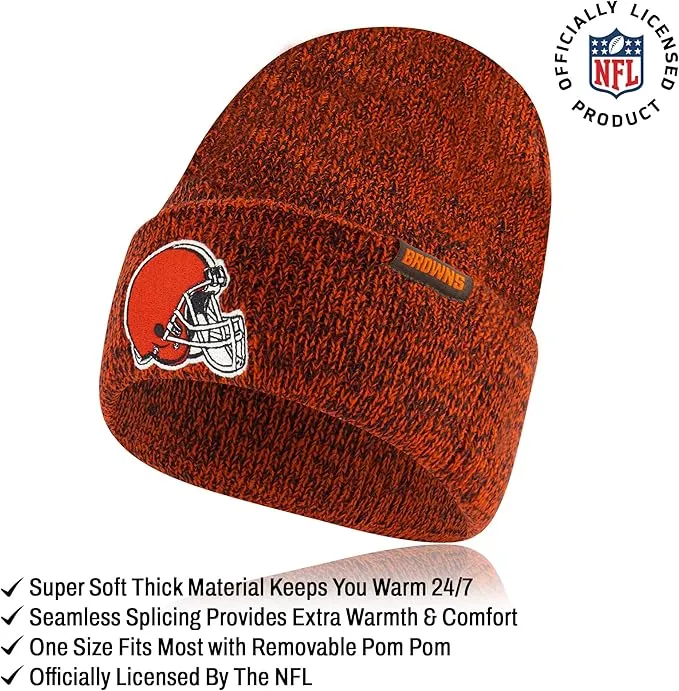 Ultra Game Adults Unisex NFL Official Super Soft Marl Knit Winter Beanie Knit Hat with Extra Warm Touch Screen Gloves|Cleveland Browns