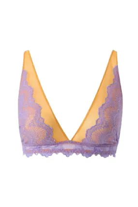 Understatement Underwear - Lace Mesh Plunge Bralette - Electric Lilac/Apricot