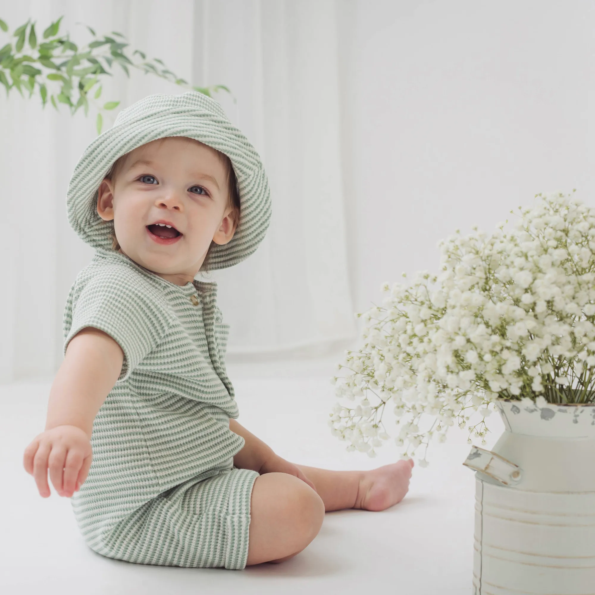 Waffle Knit Romper & Hat Set