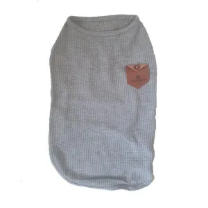 Waffle Knit T-Shirt with Leather Pocket For Dogs - Grey