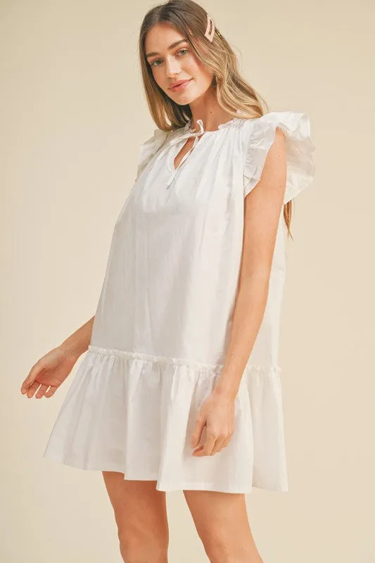 White Flutter Sleeve Babydoll Mini Dress