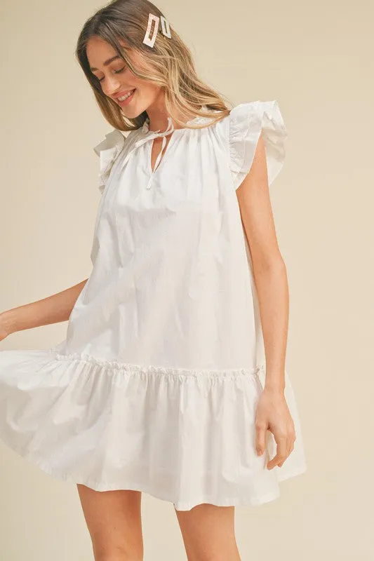 White Flutter Sleeve Babydoll Mini Dress