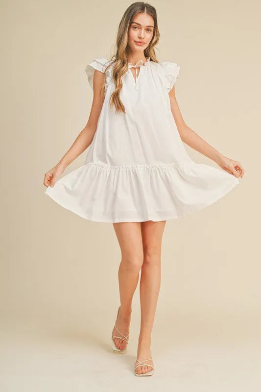 White Flutter Sleeve Babydoll Mini Dress