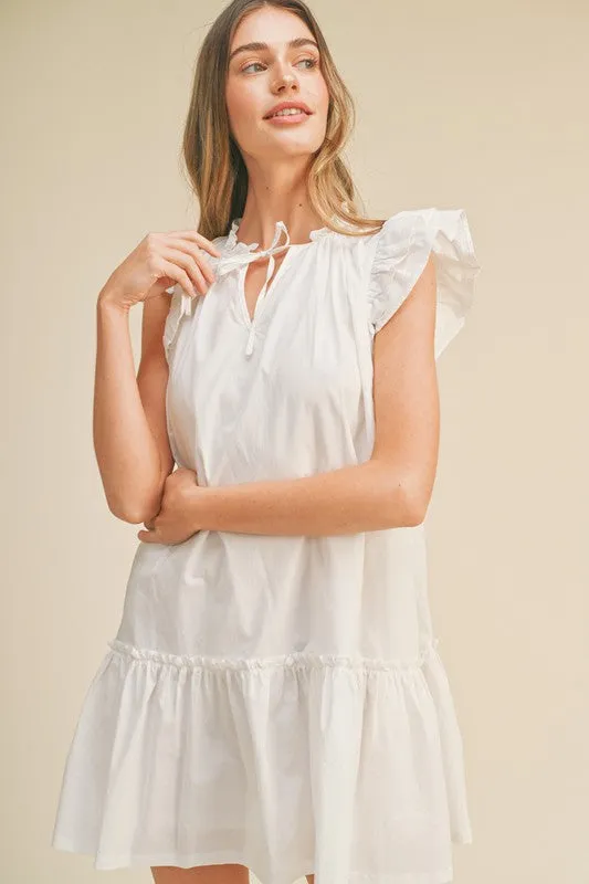 White Flutter Sleeve Babydoll Mini Dress