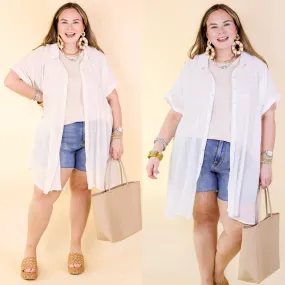 Wildest Dreams Button Up Short Sleeve Tunic Dress in White