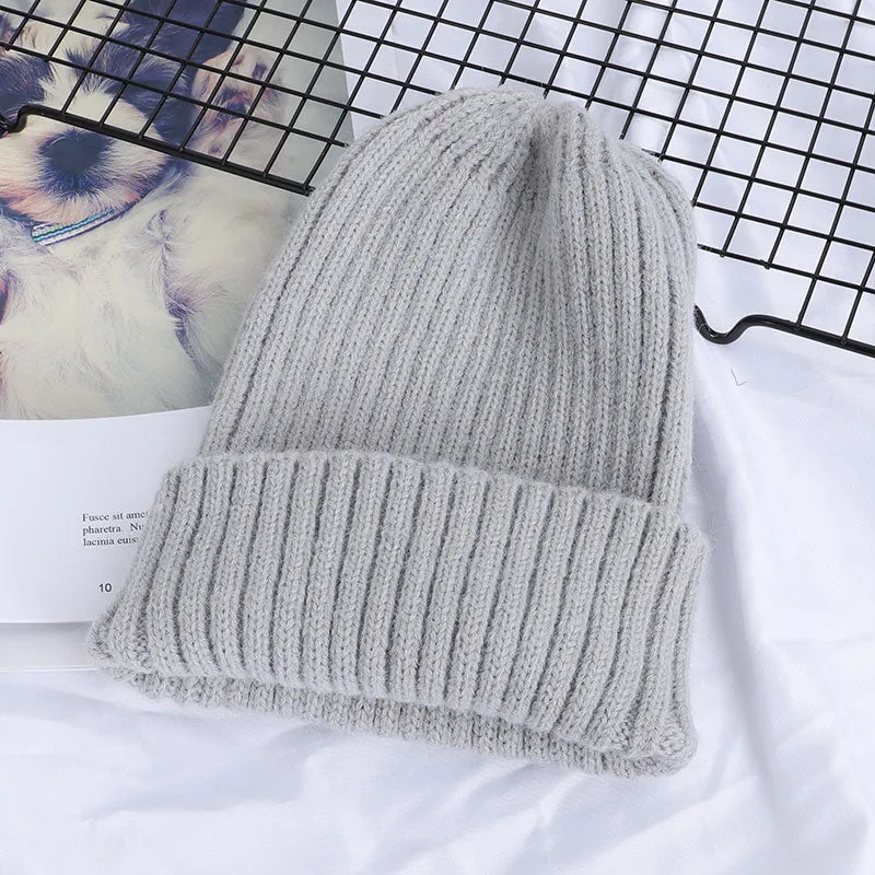 Winter Solid Color Wool Knit Beanie Women Fashion Casual Hat Warm Female Soft Thicken Hedging Cap Slouchy Bonnet Ski