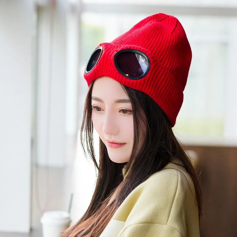 Winter Warm Knit Hats   New Fashion Unisex Adult Windproof Ski Caps with Removable Glasses Thicken Sports Multi-function Caps