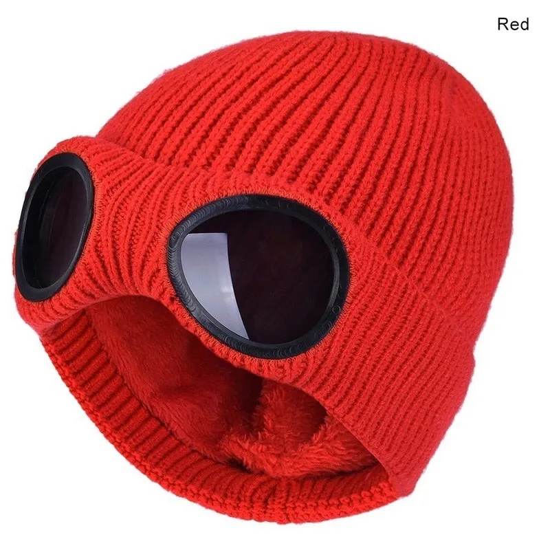 Winter Warm Knit Hats   New Fashion Unisex Adult Windproof Ski Caps with Removable Glasses Thicken Sports Multi-function Caps