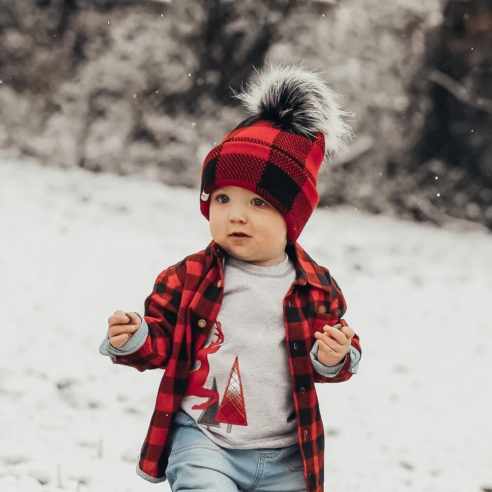 Winter Wool Ball Red Plaid Parent-child Warm Knitted Hat