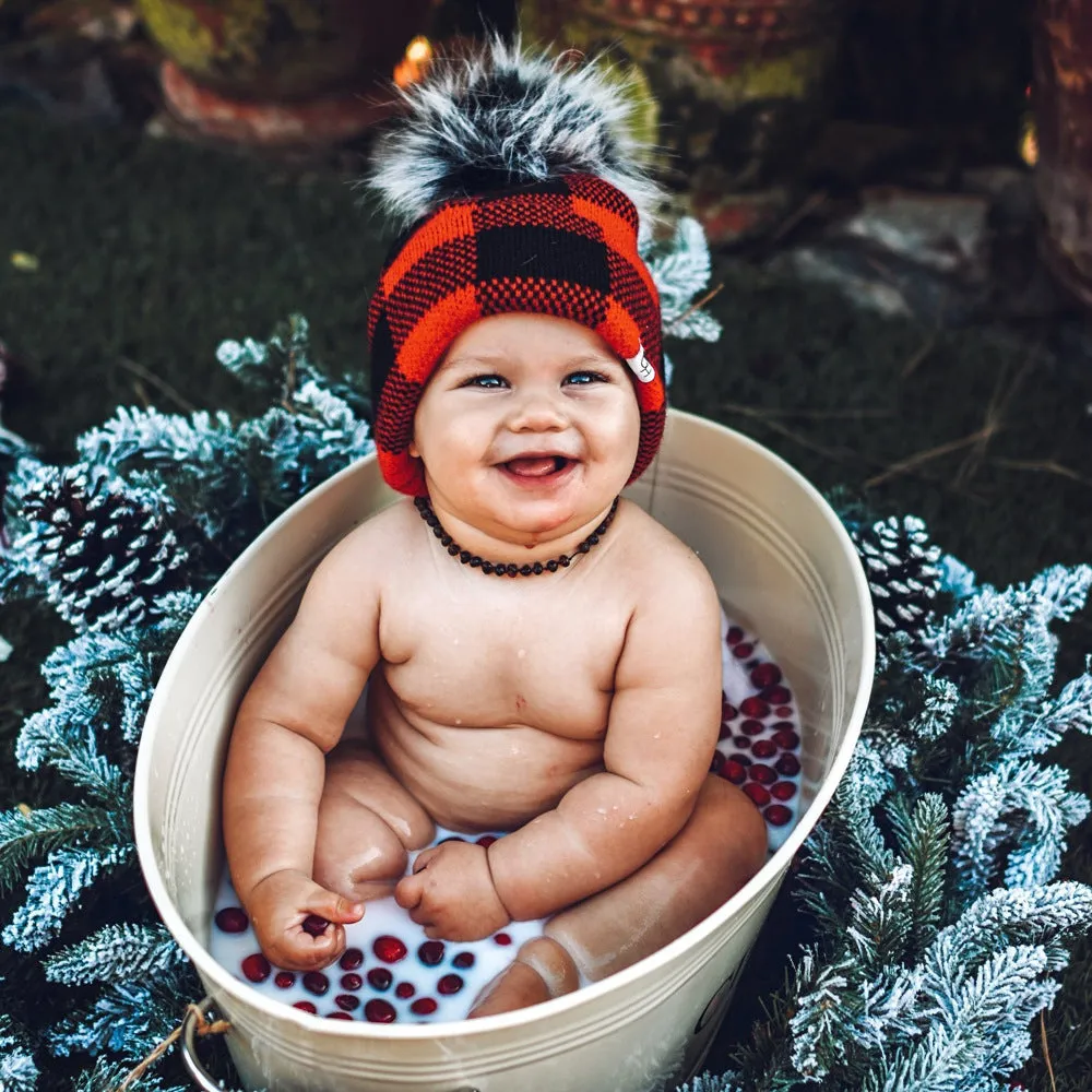 Winter Wool Ball Red Plaid Parent-child Warm Knitted Hat